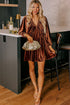 Luxe Velvet V Neck Bishop Sleeve Empire Waist Flared Mini Dress